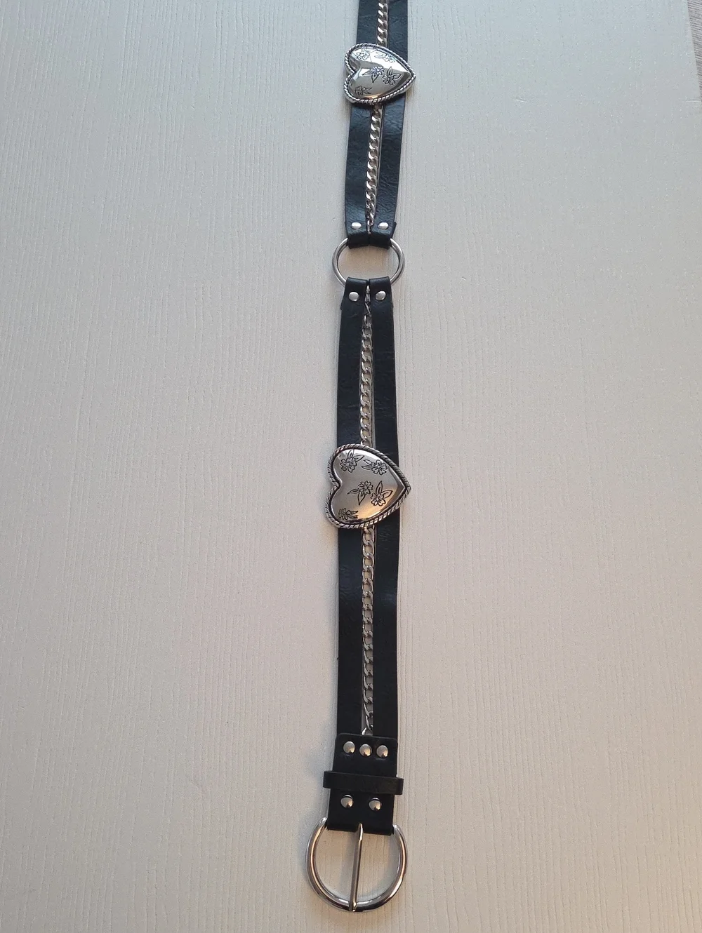 Black belt With Silver Heart Accent  Waist Belt